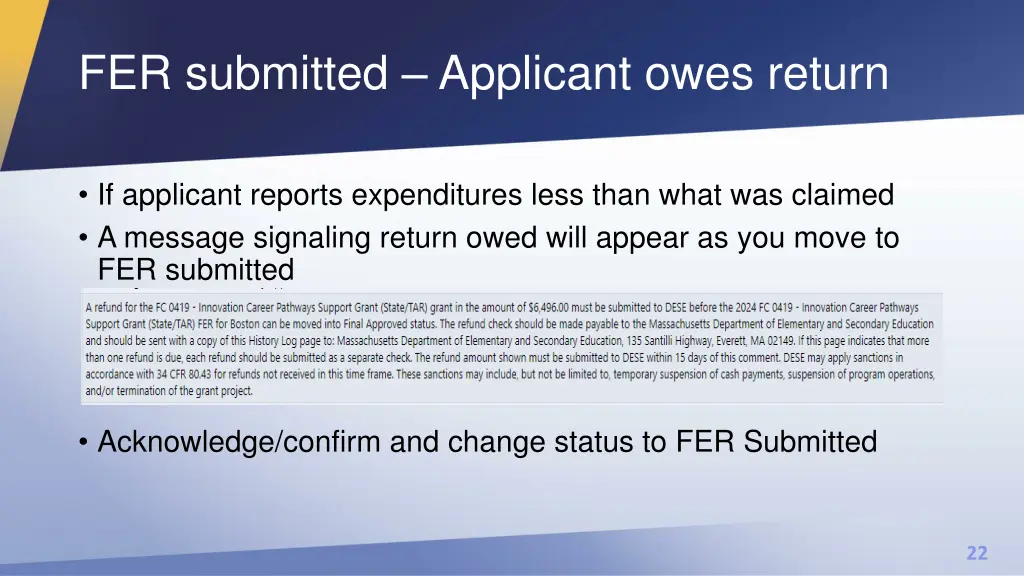 fer submitted applicant owes return