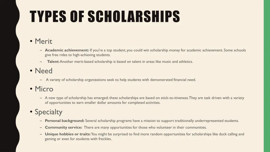 types of scholarships