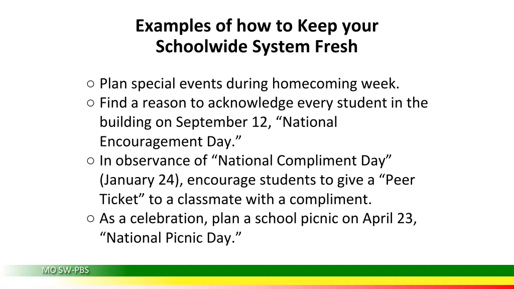 examples of how to keep your schoolwide system