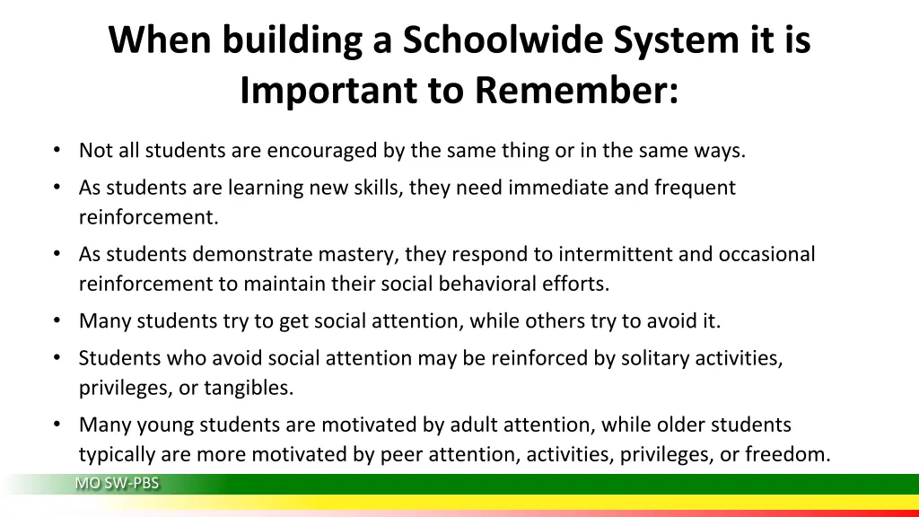 when building a schoolwide system it is important