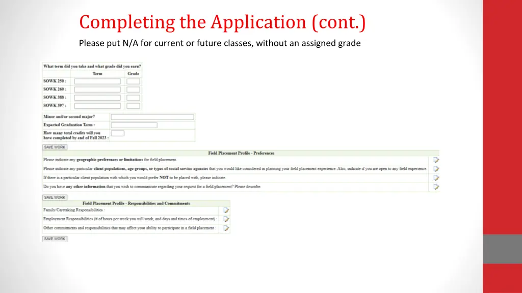 completing the application cont 2