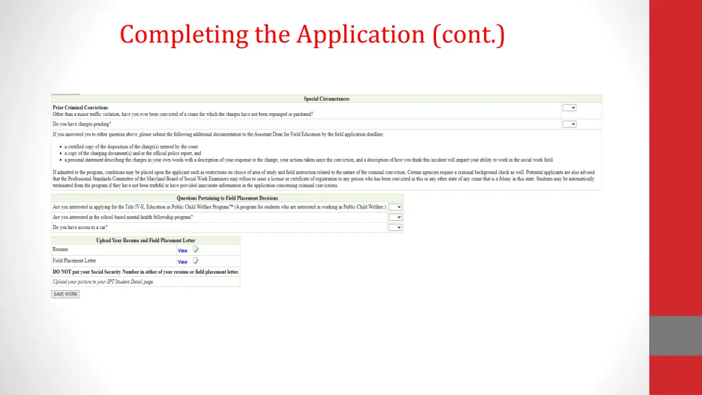 completing the application cont 3