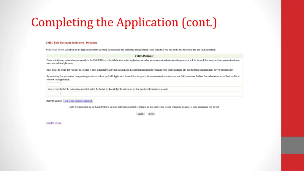 completing the application cont 4