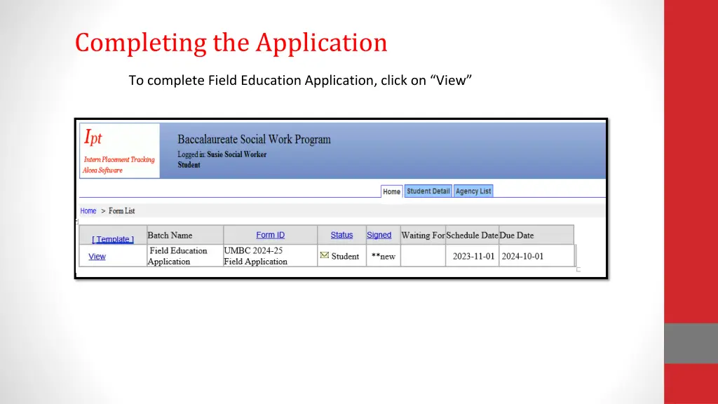 completing the application