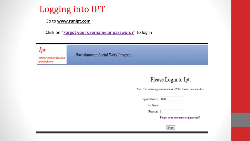 logging into ipt