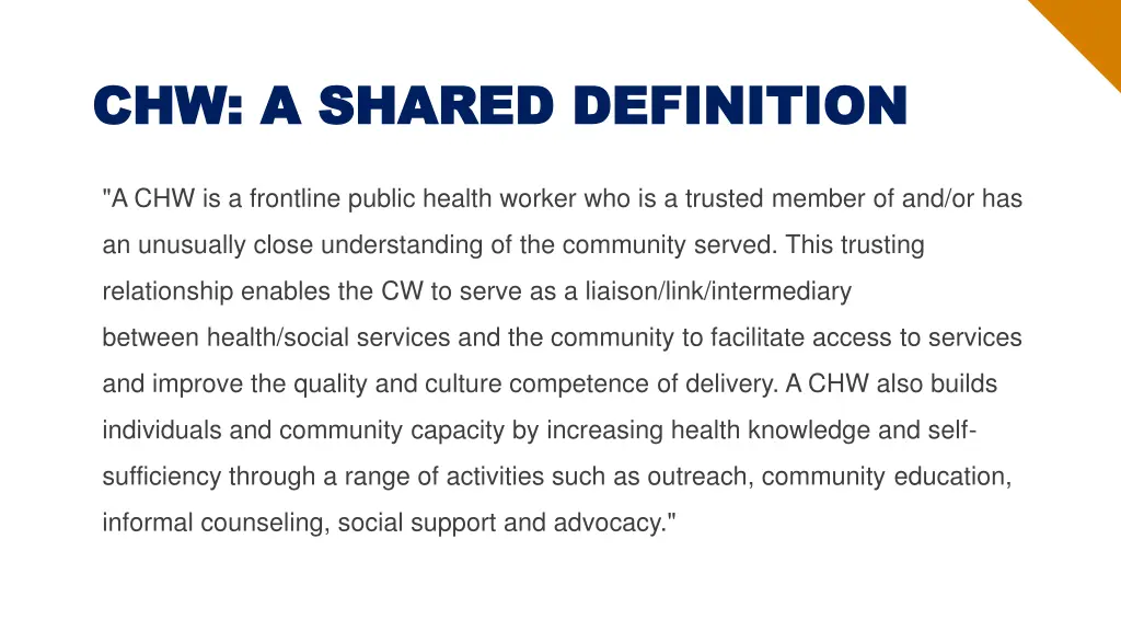 chw chw a shared definition a shared definition
