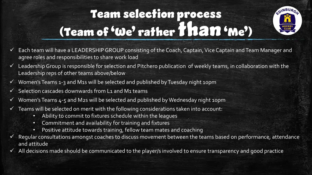 team selection process team of we rather than me