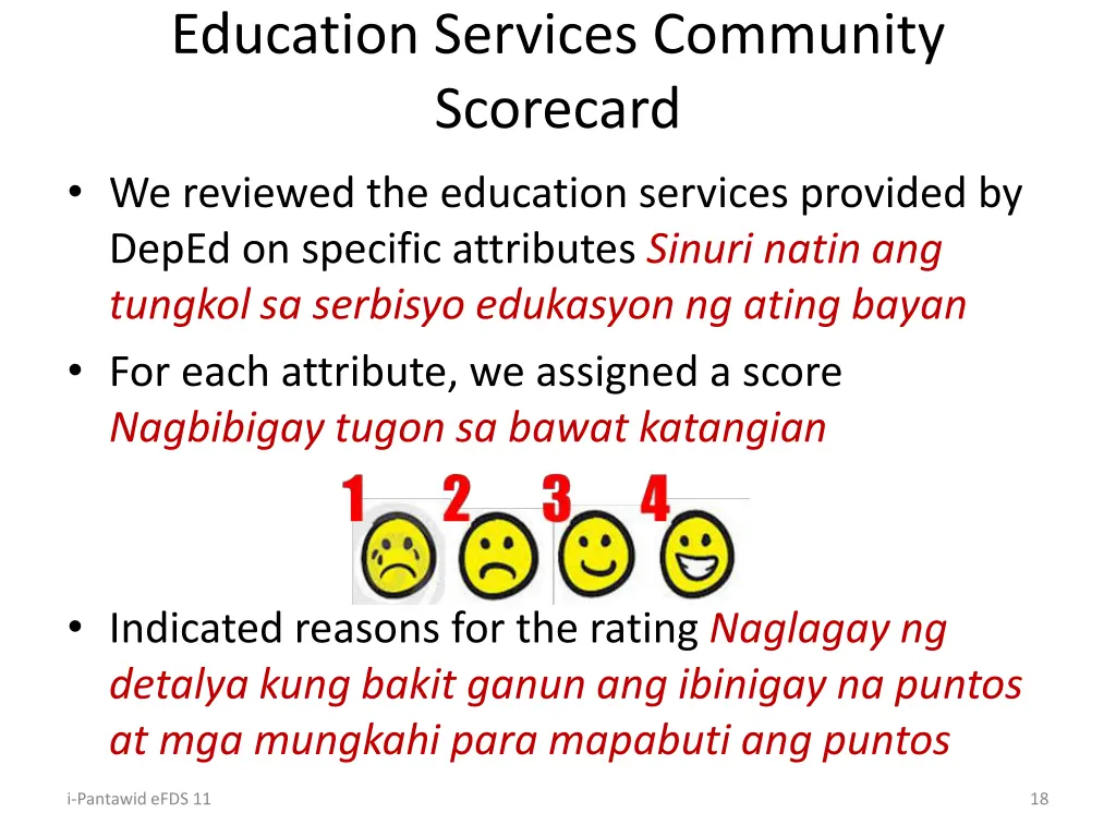 education services community scorecard