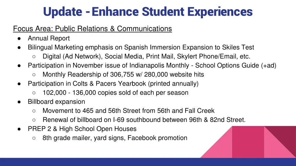 update enhance student experiences 3