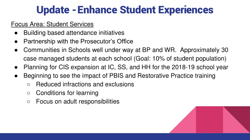 update enhance student experiences