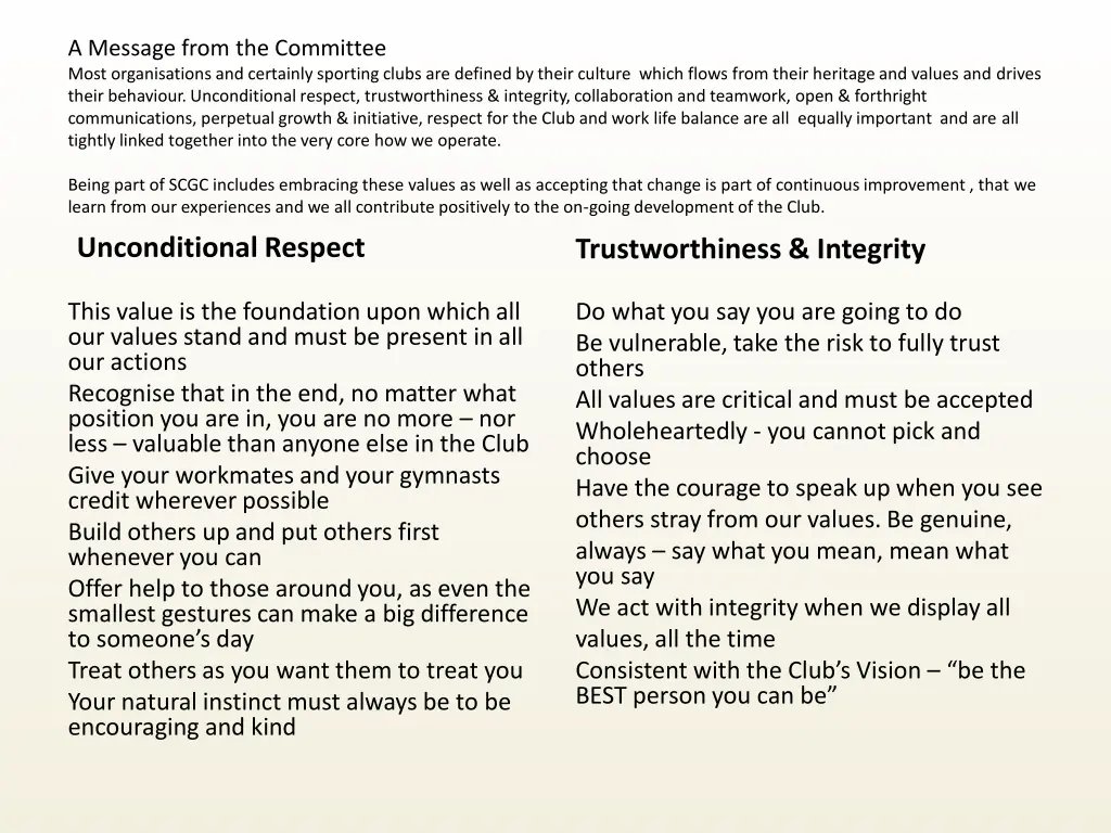 a message from the committee most organisations