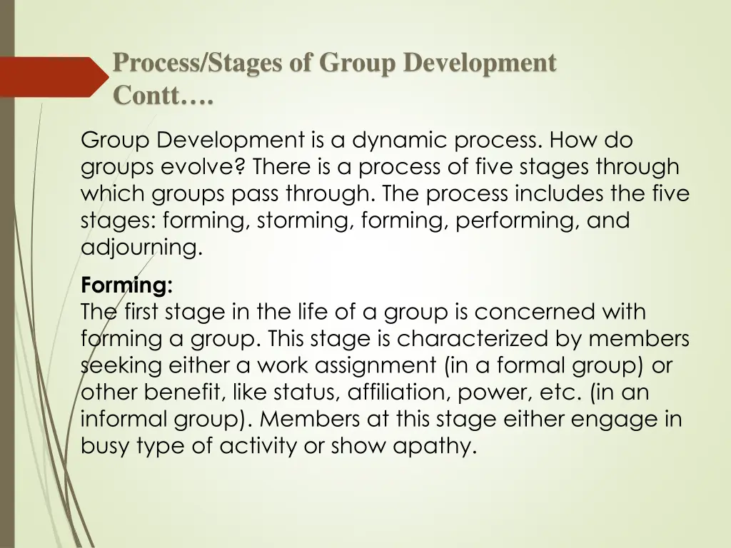 process stages of group development contt