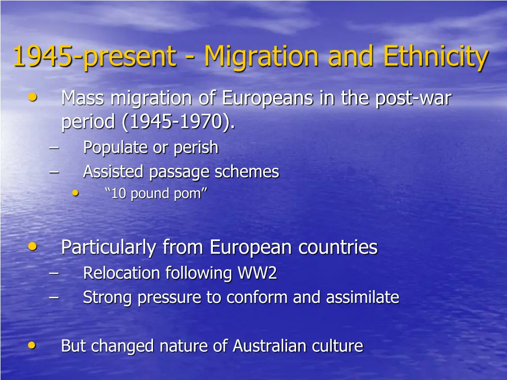 1945 present migration and ethnicity mass
