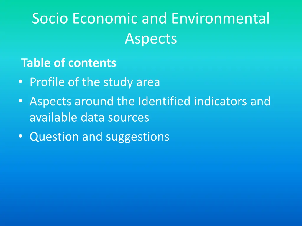 socio economic and environmental aspects