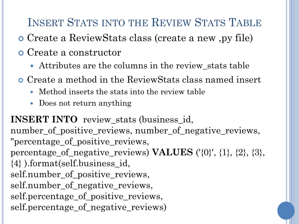 i nsert s tats into the r eview s tats t able