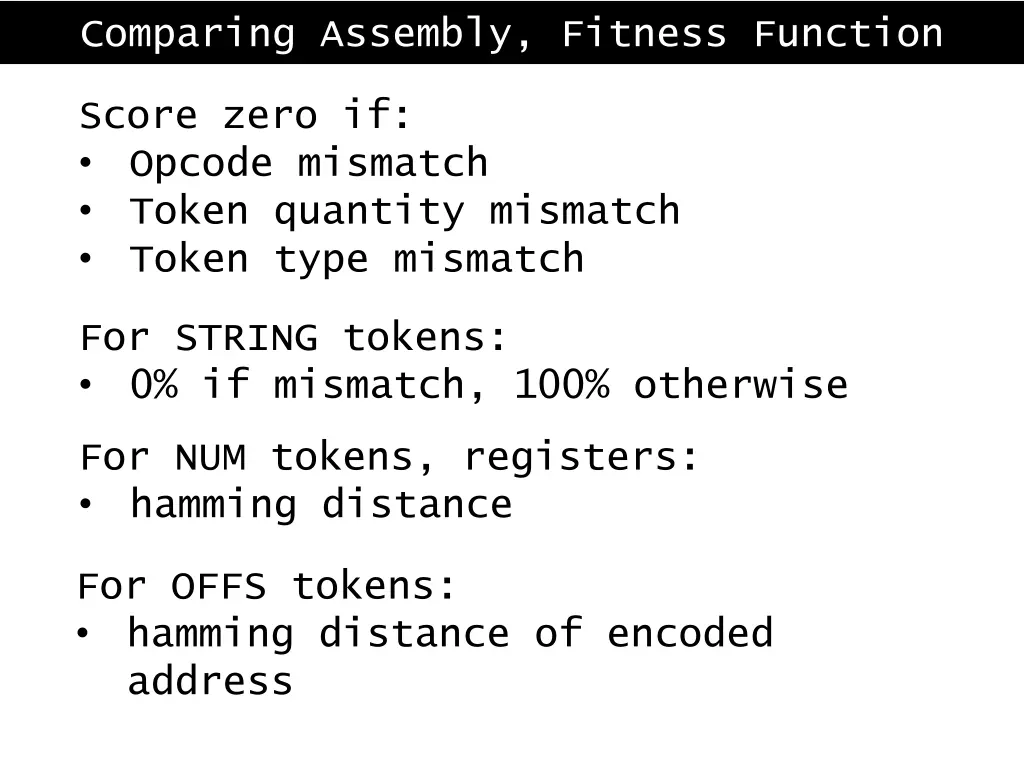 comparing assembly fitness function 2