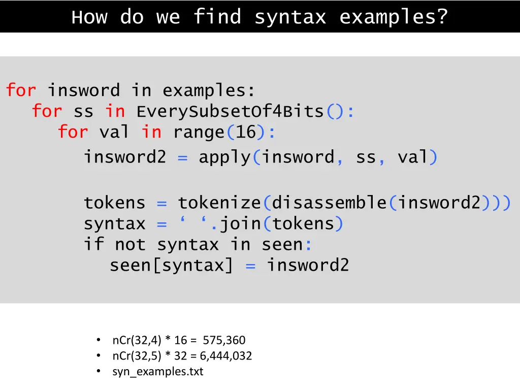 how do we find syntax examples