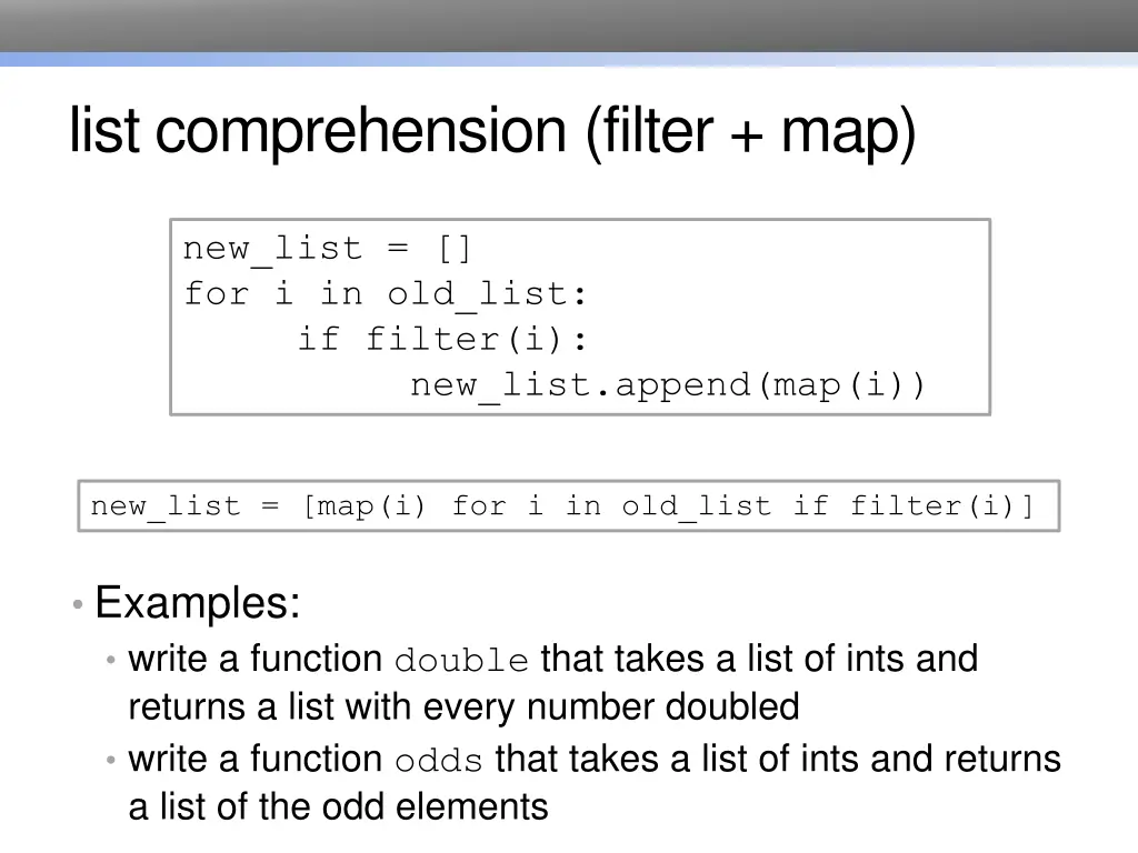list comprehension filter map