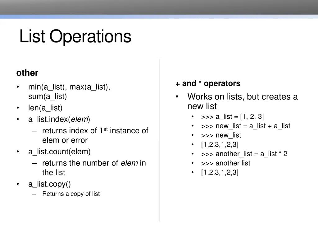 list operations 1