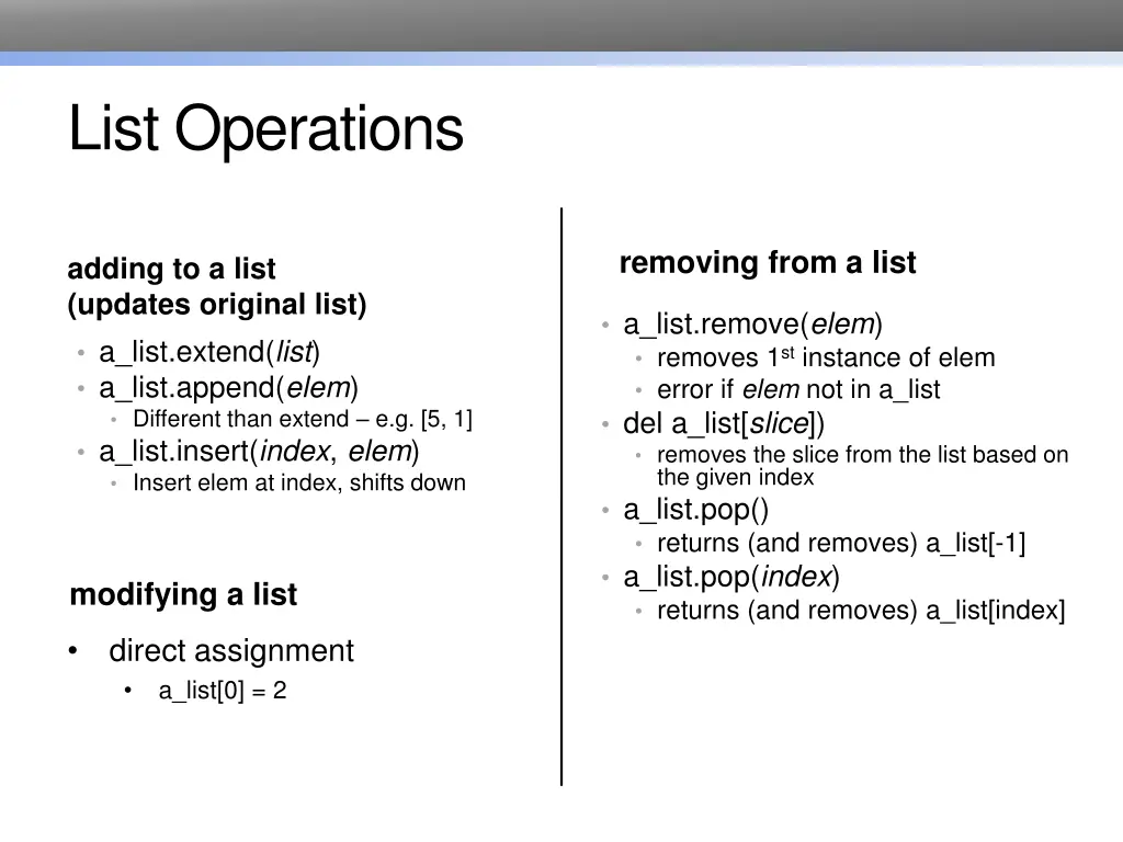 list operations