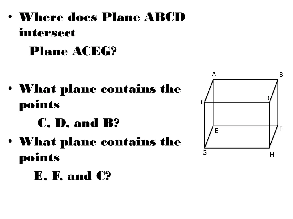 where does plane abcd intersect plane aceg