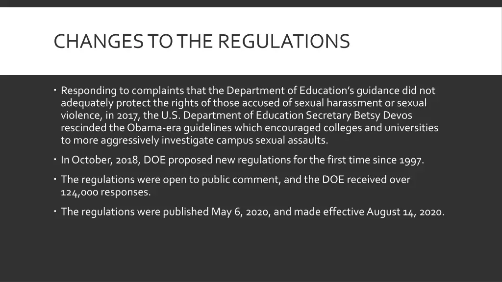 changes to the regulations