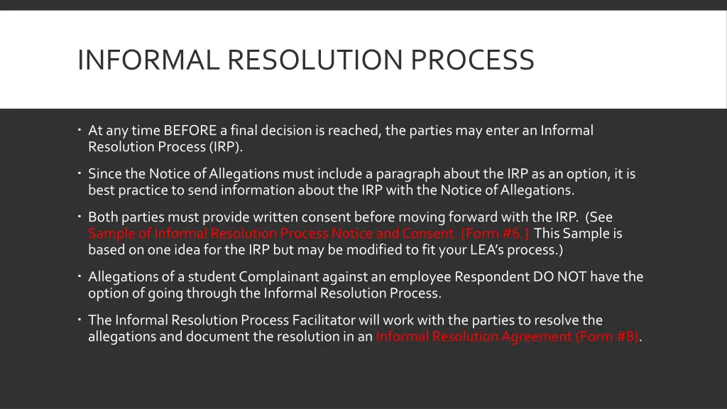 informal resolution process