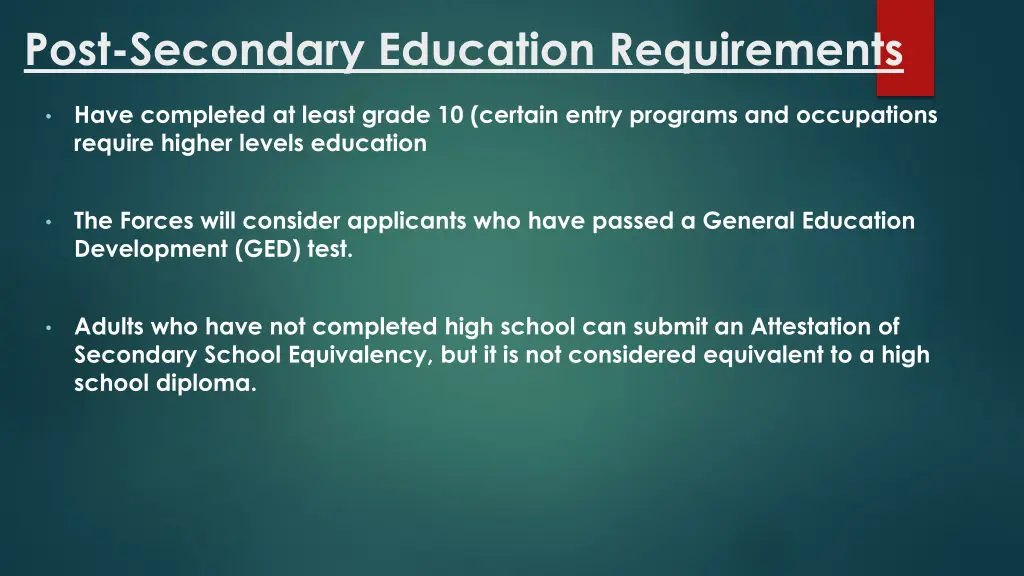 post secondary education requirements