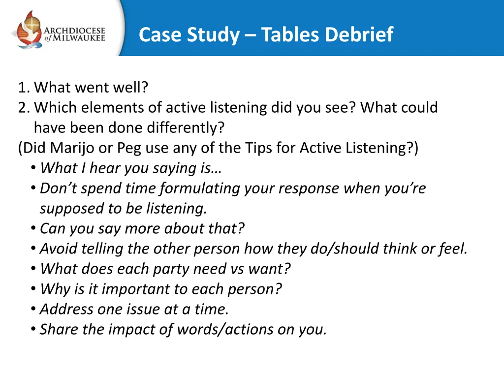 case study tables debrief