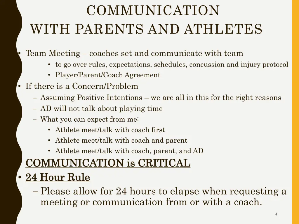 communication with parents and athletes