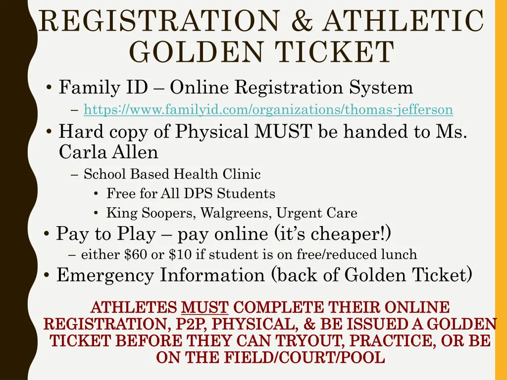 registration athletic golden ticket family