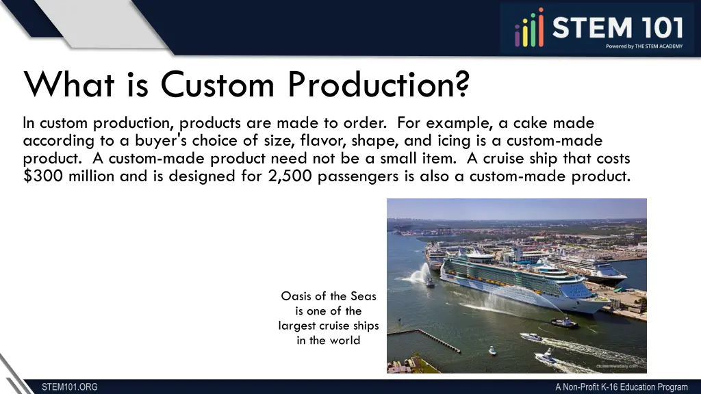 te stem academy what is custom production