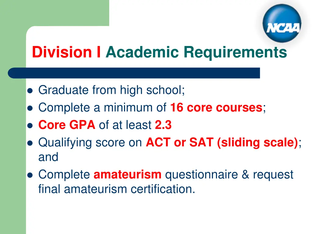 division i academic requirements