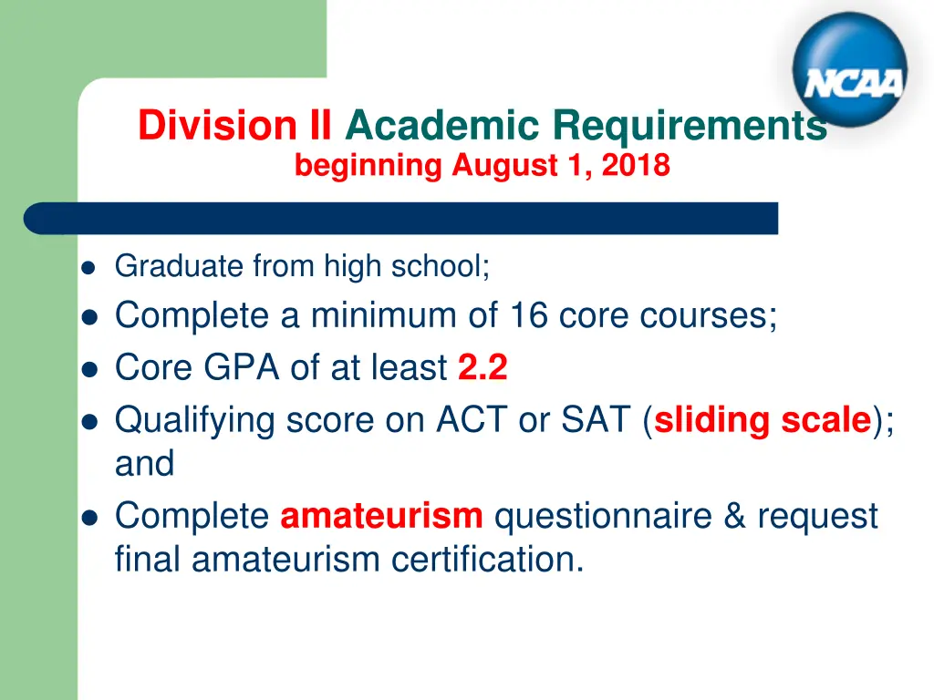 division ii academic requirements beginning