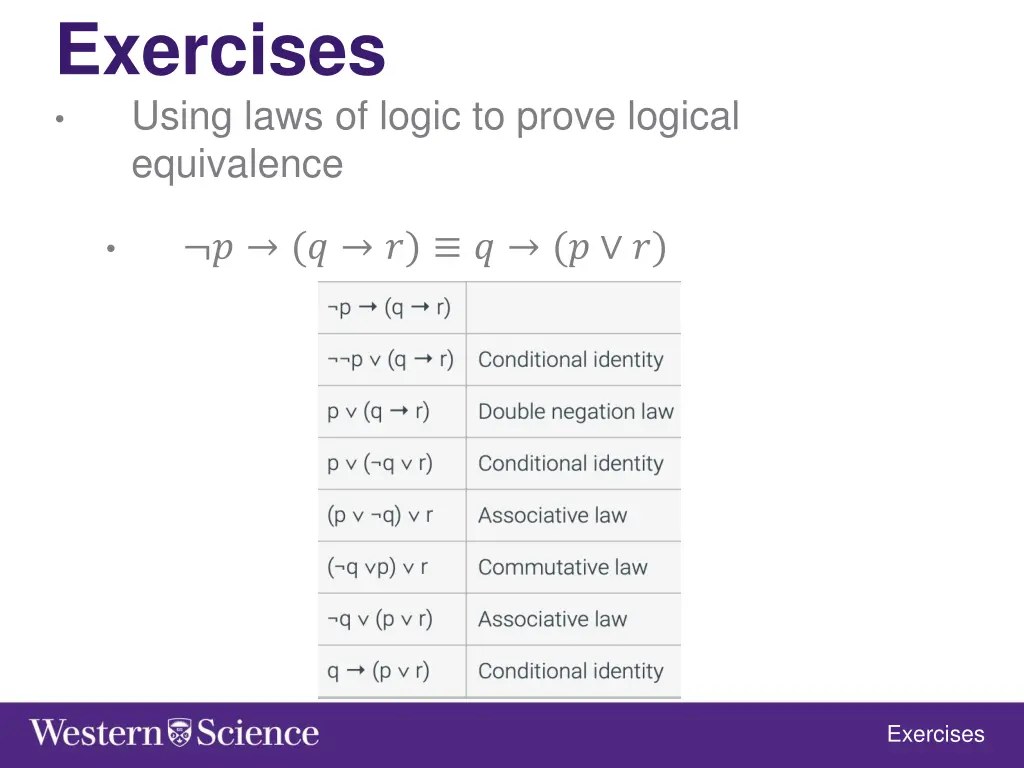 exercises using laws of logic to prove logical