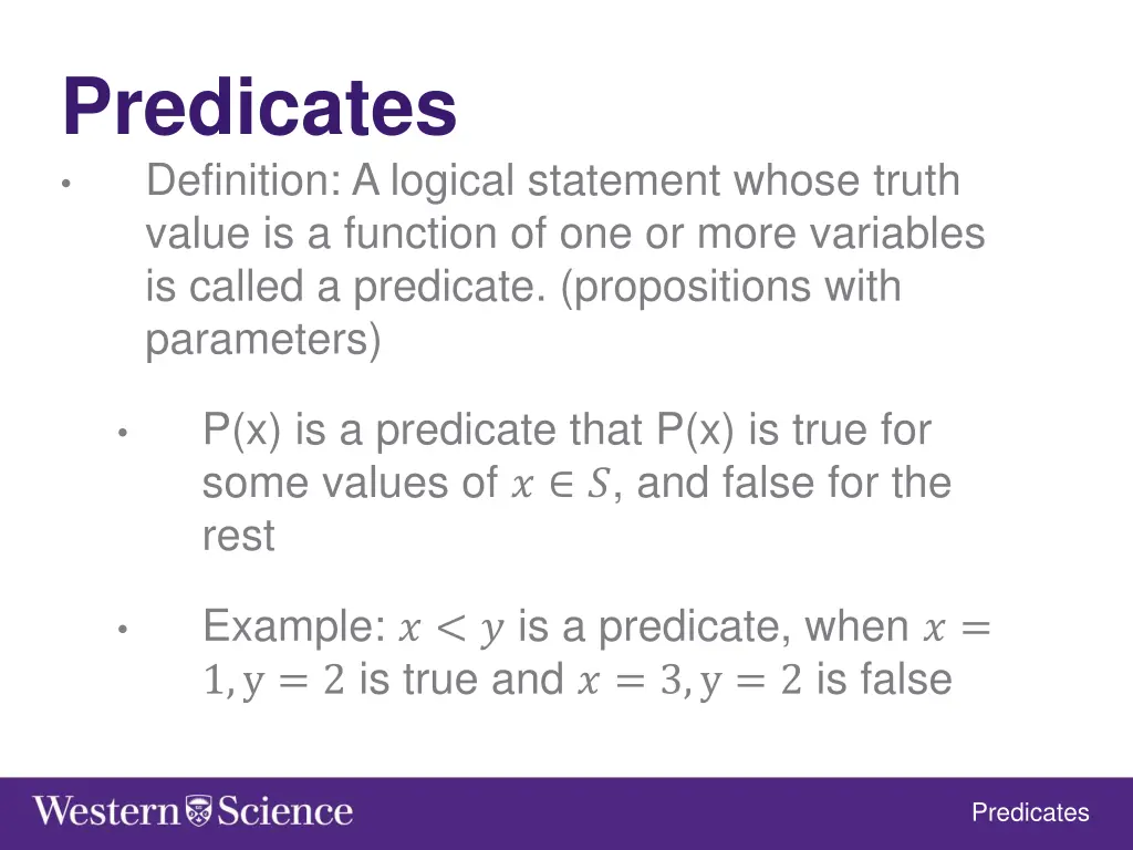 predicates definition a logical statement whose