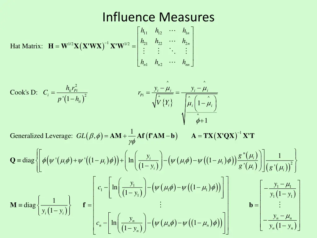 influence measures h h h h