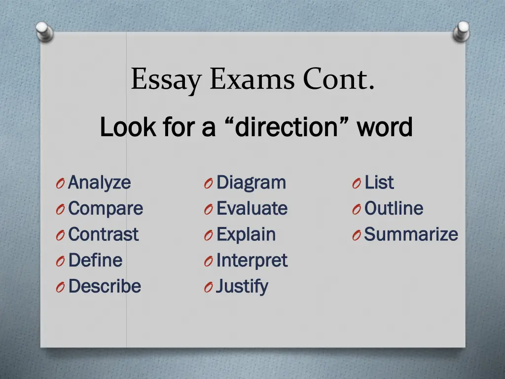 essay exams cont look for a direction word look