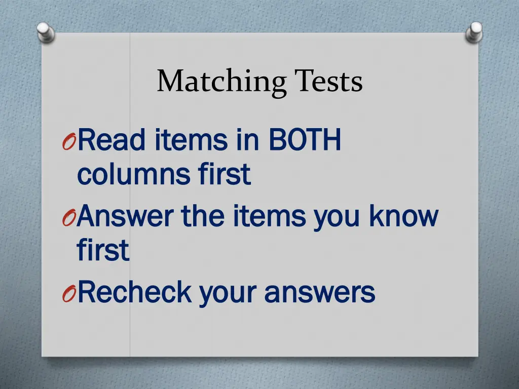 matching tests