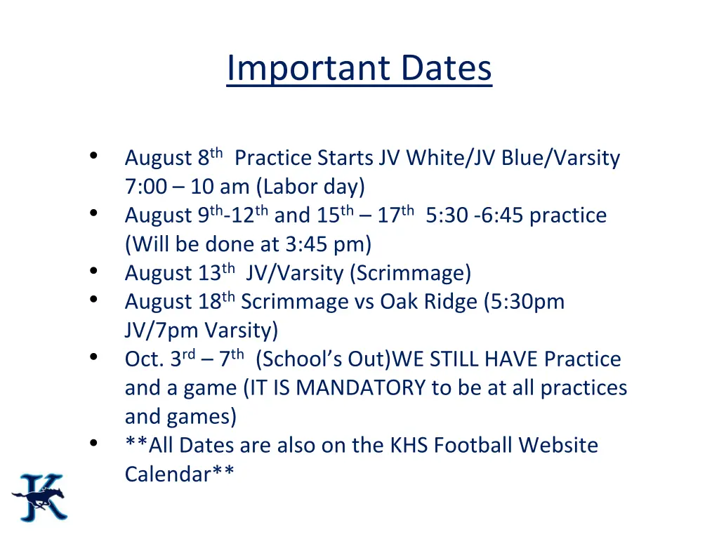 important dates