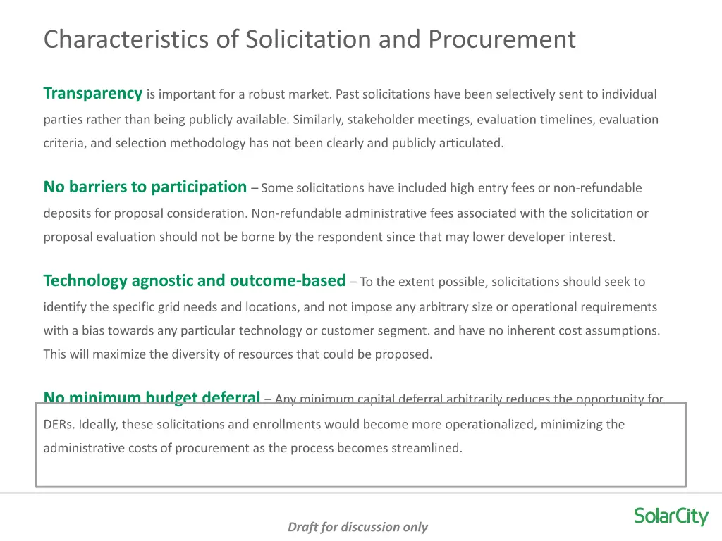 characteristics of solicitation and procurement