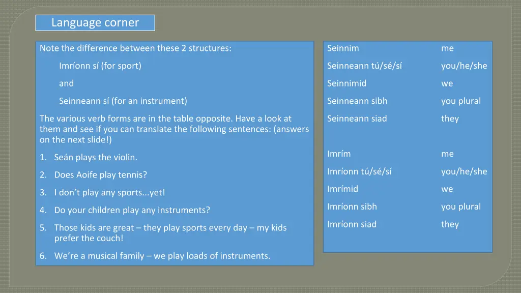 language corner