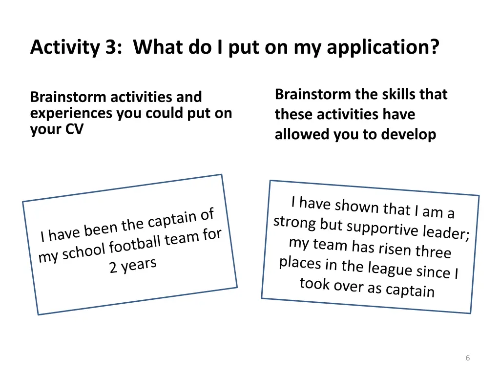 activity 3 what do i put on my application