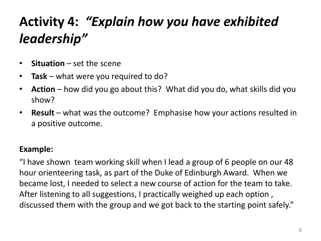activity 4 explain how you have exhibited