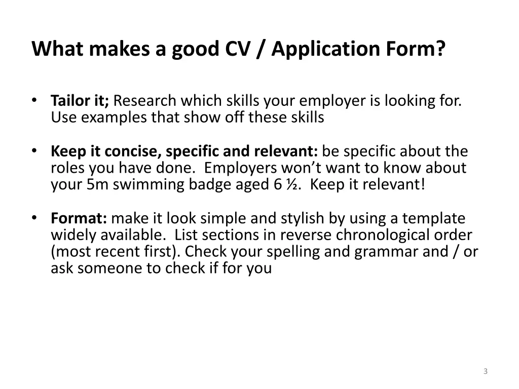 what makes a good cv application form
