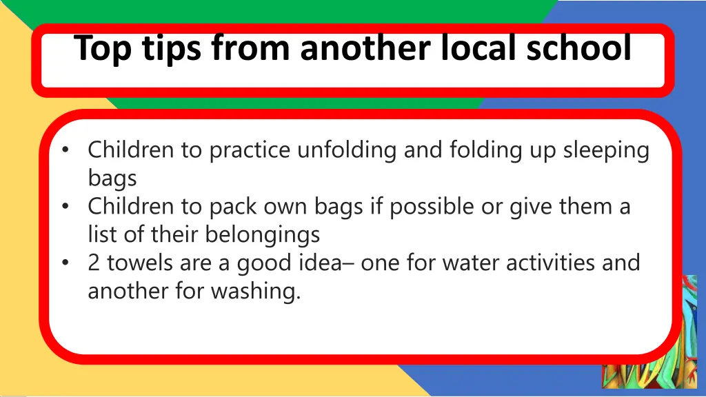 top tips from another local school
