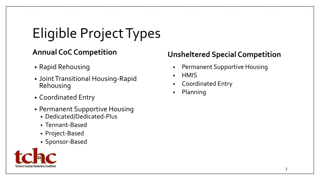 eligible project types