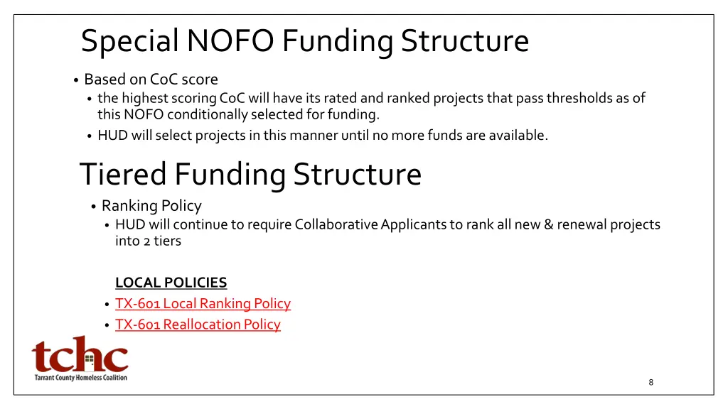 special nofo funding structure