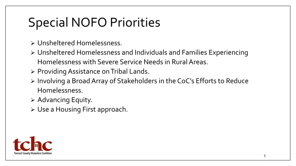 special nofo priorities