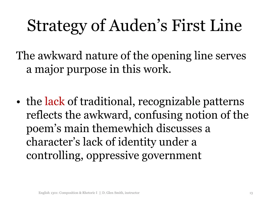 strategy of auden s first line
